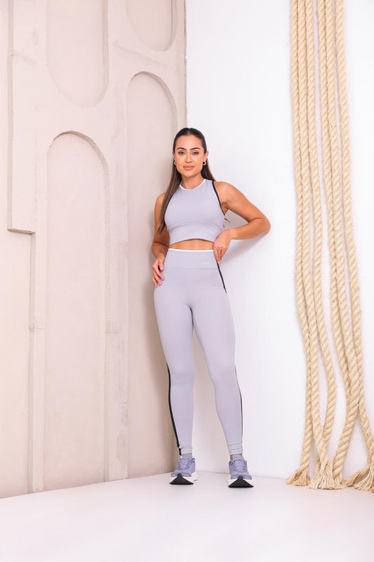 Conjunto Tamara Cinza c/ Preto e Cropped