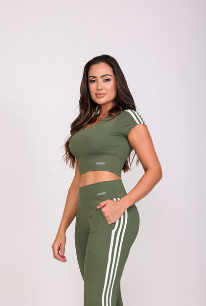 Conjunto Legging c/Bolso e Cropped Leticia Verde Musgo