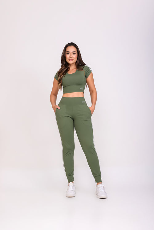 Conjunto Legging c/Bolso e Cropped Leticia Verde Musgo
